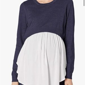 Ripe Maternity/Nursing Navy Sweater Top with White Tunic Layer l Size M